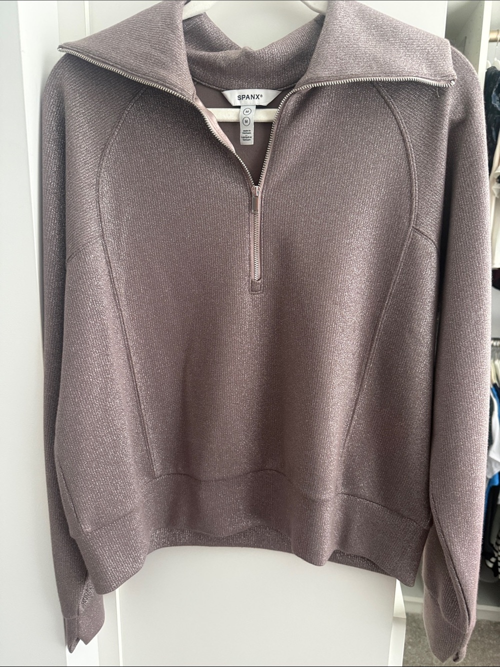 SPANX Women's Quarter-Zip Pullover Sweater - Mauve Sparkle
